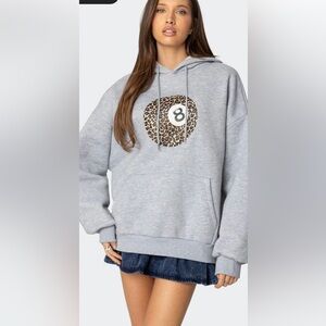 Edikted Gray Hoodie with Leopard Print 8 Ball
